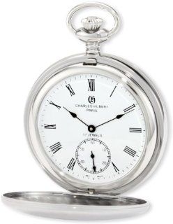 Charles Hubert, Paris 3908 WR Premium Collection Stainless Steel Satin Finish Double Hunter Case Mechanical Pocket Watch Charles Hubert Paris Watches