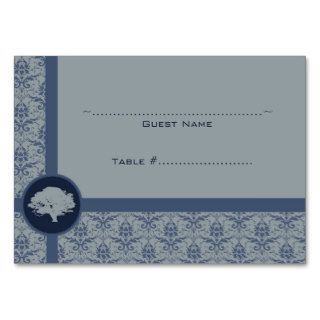 Blue Damask Oak Wedding Seating Card Business Card Template