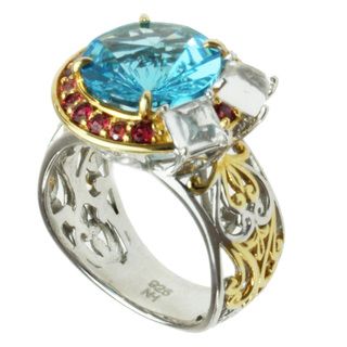Michael Valitutti Two tone Swiss Blue Topaz and Orange Sapphire Ring Michael Valitutti Gemstone Rings