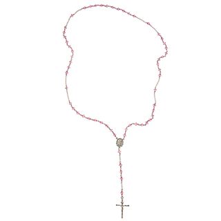 Sterling Essentials Gold over Silver Pink Crystal Rosary Necklace (4mm) Sterling Essentials Religious Necklaces