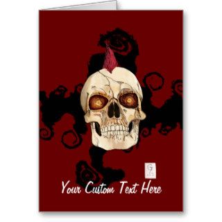 Punk Rock Gothic Skull with Red Mohawk Greeting Card