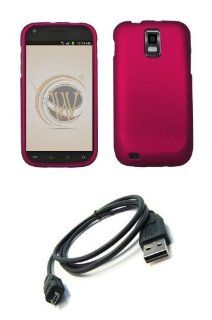 Samsung Galaxy S II SGH T989 (T Mobile) Premium Combo Pack   Magenta Pink Rubberized Shield Hard Case Cover + Atom LED Keychain Light + Micro USB Data Cable Cell Phones & Accessories