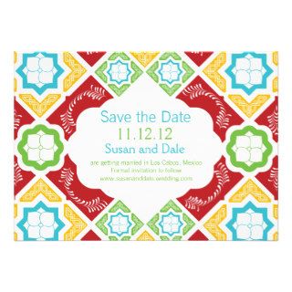 Mexican Tile Red Aqua Teal Green Save the Date Custom Invitation
