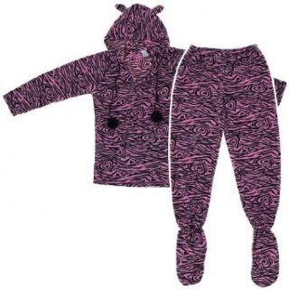 Purple Zebra Two Piece Hooded Footed Pajamas for Women M Novelty Pajama Sets Clothing
