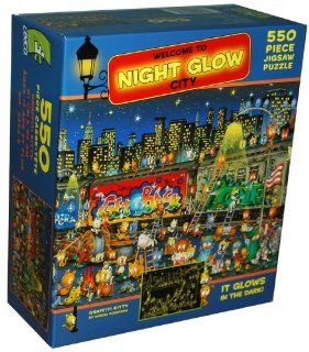 Welcome To Night Glow City 550 Piece Jigsaw Puzzle, Glows in the Dark   Graffiti Kitty Toys & Games