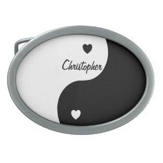 Yin Yang Hearts Just Add Name Oval Belt Buckles