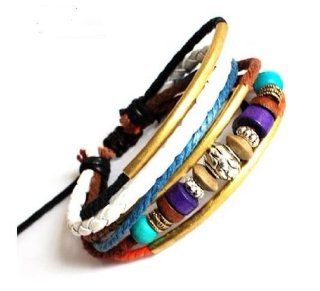 jewelry unisex barcelet punk rock Bracelet Cuff with cotton ropes ,wood beads tibetan silver SL2333 Jewelry