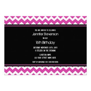 Pink Black Chevron 16th Birthday Party Invitations