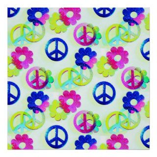 Groovy Hippie Peace Signs Flower Power Sparkle Pat Posters