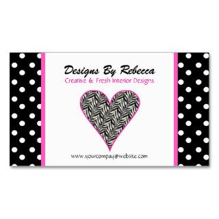Pink Trim Zebra Print Heart Business Card