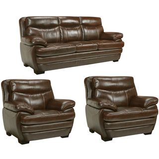 Storm Walnut Brown Italian Leather Sofa and Two Chairs Sofas & Loveseats
