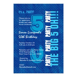 50th Birthday For Him Royal Blue and Aqua W1503 Invites