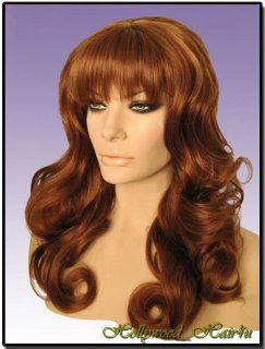 Hollywood_hair4u   Long Curly Copper Red / Auburn Mix Wig with Bangs Kanekalon Heat Resistant Synthetic Fiber Skin Top *NEW*  Hair Replacement Wigs  Beauty