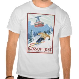 Jackson Hole, Wyoming   Skier and Tram Tshirt