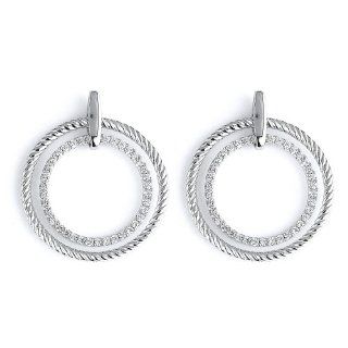 Double Open Circle Rope And CZ Design Earrings In Sterling Silver CleverSilver Jewelry