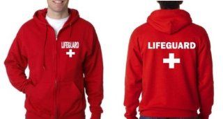 Red Hoodie Size Large   Lifeguard   "Front Zipper"   Image on Front & Back 