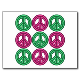 Pink and Green Neon Peace Symbols Post Card
