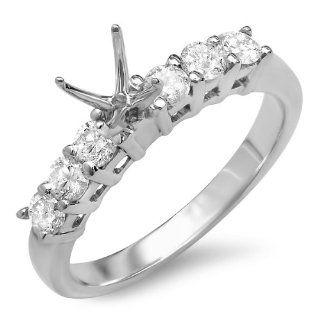0.50 Carat (Ctw) 14k White Gold Round Diamond 7 Stone Look Semi Mount Ladies Engagement Bridal Ring (No Center Stone) Jewelry
