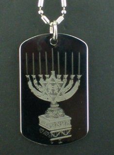 Menorah Jewish Hanukkah Jew Pendant Dog Tag Necklace 