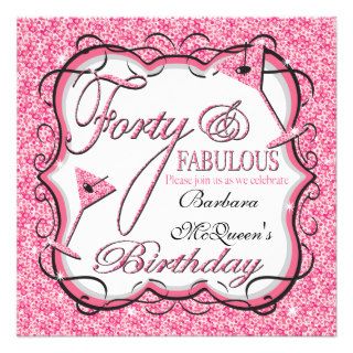 Pink Sequin 40th Birthday Party Invitations
