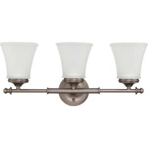 Glomar 3 Light Vanity Fixture with Frosted Etched Glass Finished in Aged Pewter HD 4013