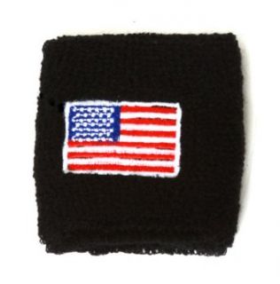 United States Flag Embroidered Wrist Sweatbands 2 Pack   Black Sports Wristbands Clothing