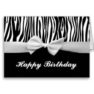 Zebra stripe & white ribbon graphic Happy Birthday Greeting Card