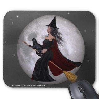 Night Ride  Witch & Her Cat Riding in the Night Mouse Pads