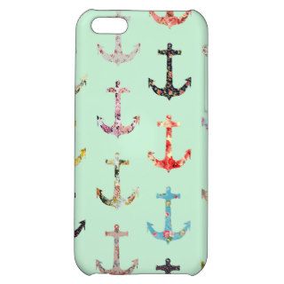 Girly Floral Nautical Anchors on Cute Mint Green iPhone 5C Case