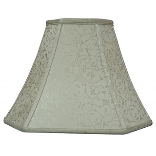 Tan Silk Embroidered Look Fabric Square Cut Bell Shade Table Lamps