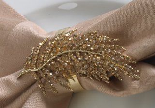 Jeweled Fern Leaf Gold Elegant Napkin Rings. Set of 4.  