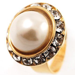 Gold Imitation Pearl Button Fashion Ring Jewelry