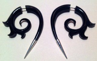 Fake Gauge Earrings   "Dark Diva"   Horn   Silver Plated Metal Ends   By Primal Distro The Girl With The Dragon Tattoo Jewelry