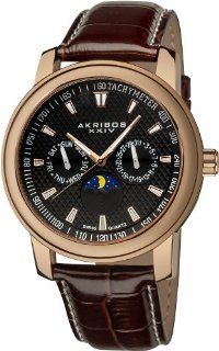 Akribos XXIV Men's AK573RG Ultimate Swiss Quartz Moon Phase Multi function Leather Strap Watch Akribos XXIV Watches