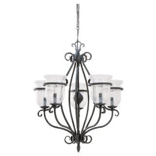 Sea Gull Lighting 3401 07 Five Light Manor House Chandelier, Weathered Iron Finish with Clear Seeded Glass Shades    