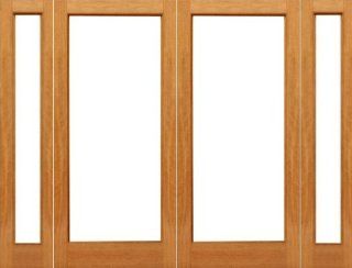 Prehung 1 lite Patio Brazilian Mahogany Wood IG Glass Double Door Side lights   Entry Doors  