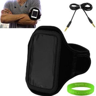 Google Nexus 4 Android 4.2 JellyBean Smart Phone Neoprene Exercise Armband ( Black ) with Sweat Resistant Lining , Velcro Strap Extender , Key Pocket and Excess Earphone Cord Holder + VanGoddy Wrist Band + 6 feet Male to Male AUX Cable Cell Phones & A