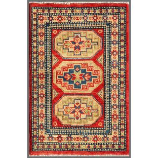 Afghan Hand knotted Kazak Gold/ Red Wool Rug (2' x 3') Accent Rugs