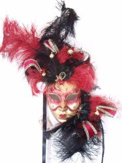 Red Volto Piuma Satin Venetian Masquerade Mask   Decorative Masks