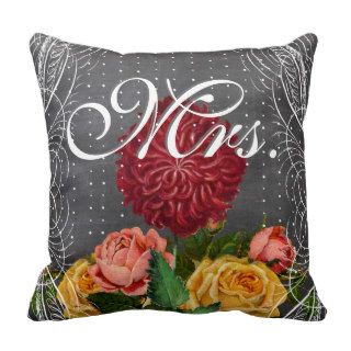 Bride Vintage Floral Red Heirloom Rose Throw Pillow