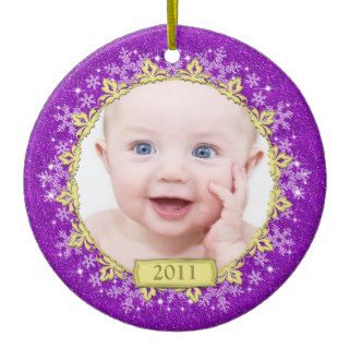 Purple Snowflakes Baby's First Christmas Photo Christmas Tree Ornament