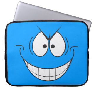 Blue Evil Genius Villain Smiley Face Laptop Sleeve