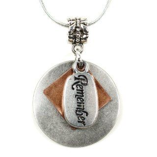 Bella Soul Designs "Remember" Brushed Metal Styled Silver on Bronze Pendant Necklace Jewelry