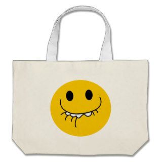 Suppressed laughing yellow smiley face tote bags
