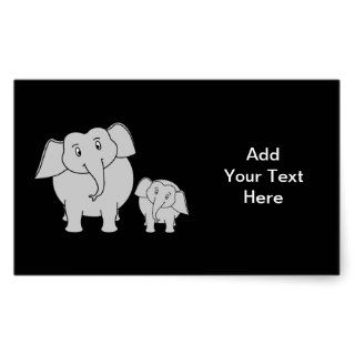 Two Cute Elephants. Cartoon on Black. Rectangular Stickers
