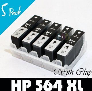 5pk HP 564 Black Ink Cartridge CB321WN With Chip For PhotoSmart C6340 C6350 Electronics