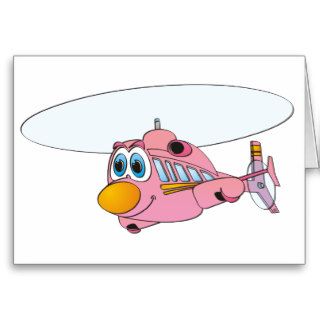 Pink Helicopter Cartoon Greeting Card