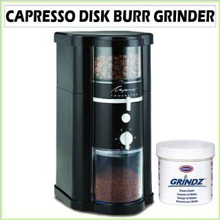 Capresso 580 14 oz. Disk Burr Grinder in Black with Coffee Grinder Cleaner Power Burr Coffee Grinders Kitchen & Dining