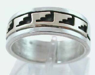 Southwestern Native American Handmade Rain Design Band Ring by Skeets in 14 kt. Gold and Sterling Silver size 12, #564 Silver Jewelry Jewelry