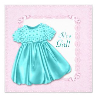 Pink & Teal Blue Baby Girl Shower Invitations